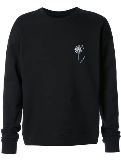 The Elder Statesman Palm Tree Embroidered Sweatshirt In Black
