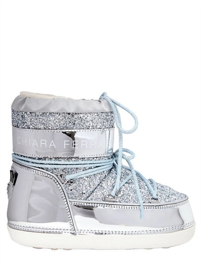 Chiara Ferragni Glitter Lace Up Snow Boots In Silver | ModeSens