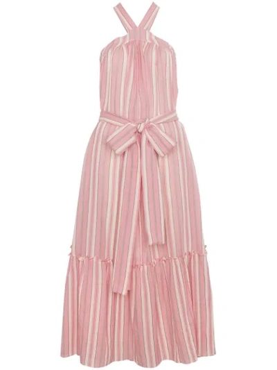 Three Graces Cotton Maxi Striped Dress In Pink
