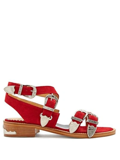 Toga Cross-strap Buckle Suede Sandals In Red Suede