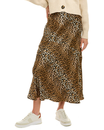 Ena Pelly Cheetah Paneled Midi Skirt In Brown