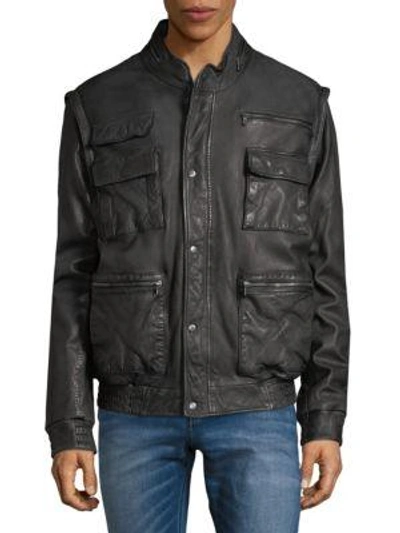 Vince Flight Leather Bomber Jacket In Black