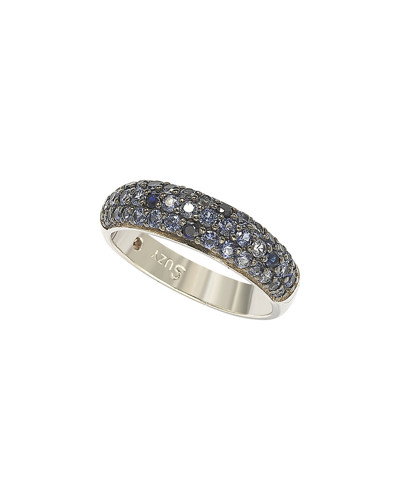 Suzy Levian Sterling Silver Sapphire & Diamond Accent Pave Band Ring In Blue