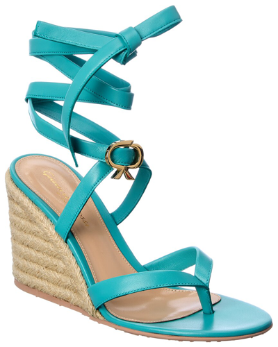 Gianvito Rossi Ribbon Beachclub 85 Leather Wedge Sandal In Blue