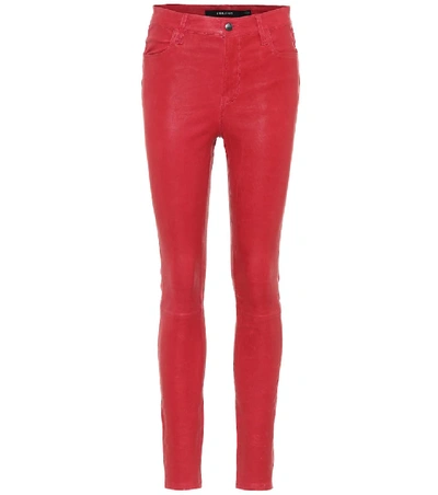 J Brand Maria High-waisted Leather Trousers In Red