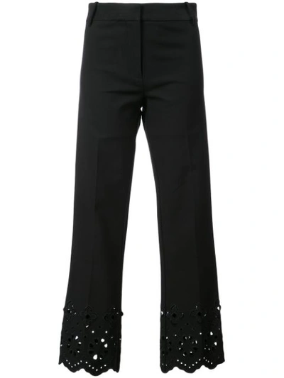 Derek Lam 10 Crosby Cropped Flare Stretch-cotton Trousers With Eyelet Embroidery In Black