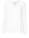 Derek Lam 10 Crosby Bell-sleeves Button-down Blouse With Scalloped Trim In Soft White