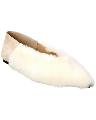 Studio Amelia Babouche Suede & Shearling Slipper In White