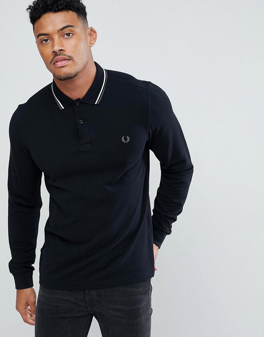 Fred Perry Long Sleeve Slim Fit Twin Tipped Polo Shirt In Black - Black ...