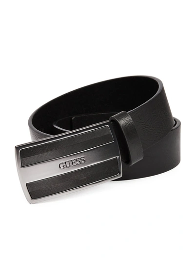 Guess Factory Chevron-textured Plaque Belt In Black