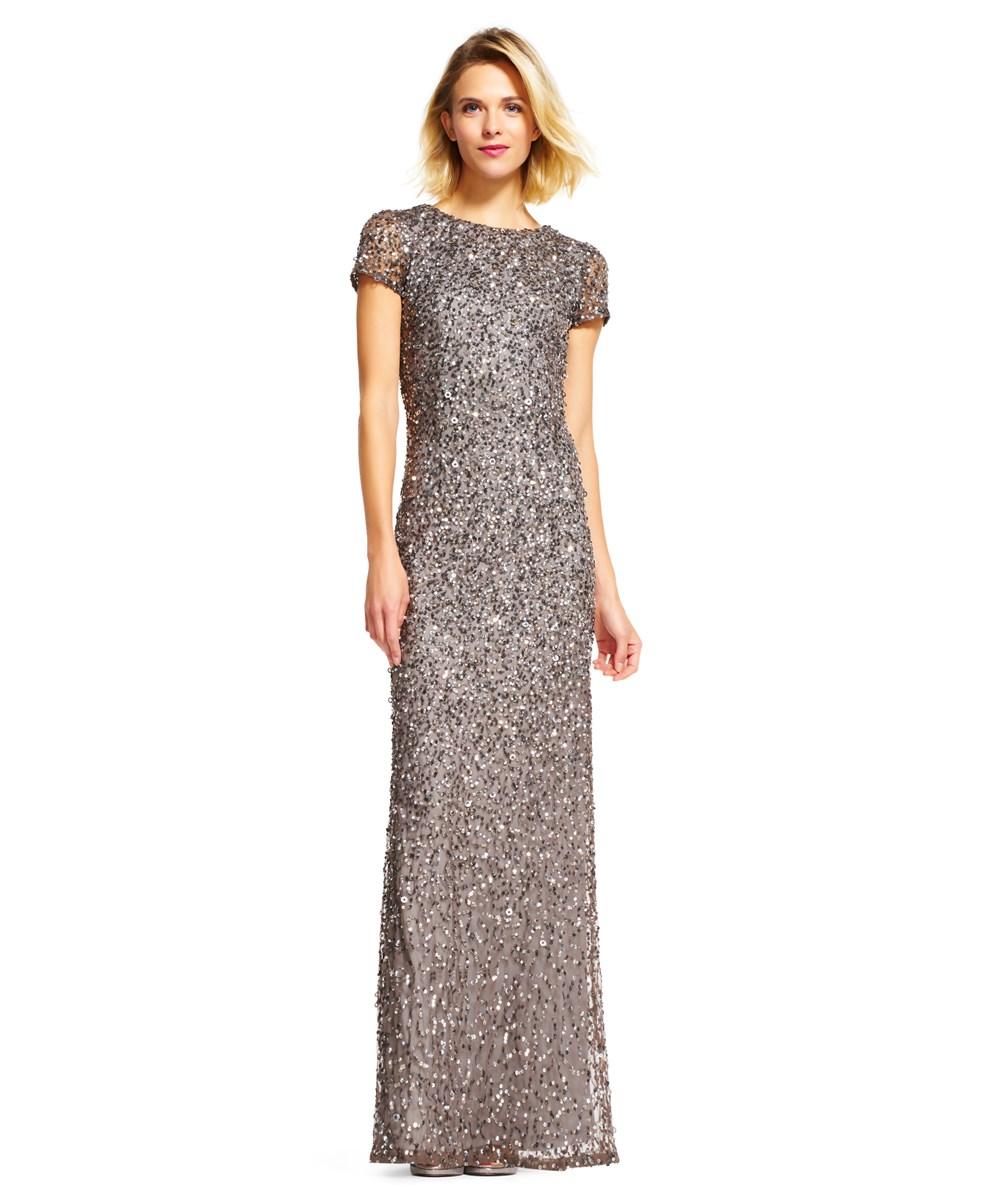 adrianna papell scoop back sequin gown