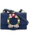 Miu Miu Miu Lady Embellished Smooth And Textured-leather Shoulder Bag In Blue