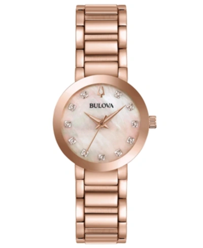 Bulova Women's Futuro Diamond-accent Rose Gold-tone Stainless Steel Bracelet Watch 30mm In White