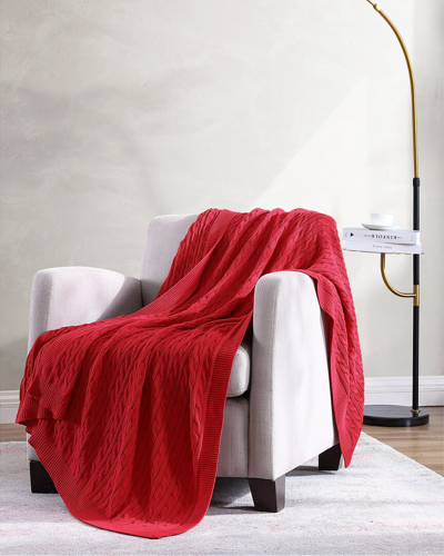 The Nesting Company Oak 100% Cotton Cable Knitted 50" X 70" Throw In Red