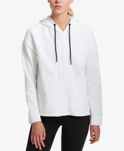 Dkny Sport Cotton Hooded Fleece Jacket In White