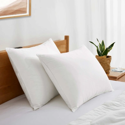 Peace Nest Set Of 2 100% Down Feather Fiber Bed Pillows Medium Firm Support In White