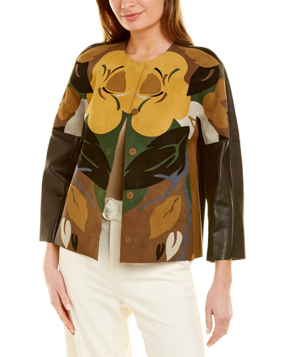 Etro Crewneck Leather Jacket In Yellow