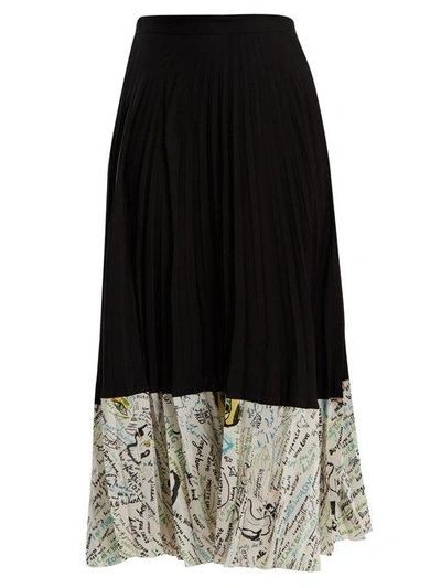 Maison Margiela Contrast-panel Pleated Silk Midi Skirt In Black Multi