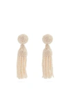 Oscar De La Renta Bead-embellished Tassel-drop Clip-on Earrings In Ivory