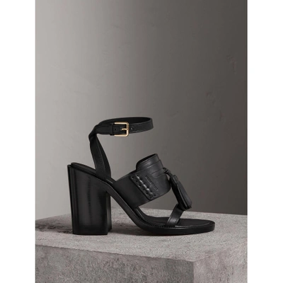 Burberry Tasselled Leather Block-heel Sandals In Black