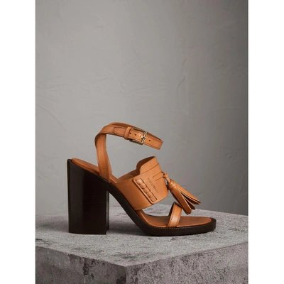 Burberry Tasselled Leather Block-heel Sandals In Amber