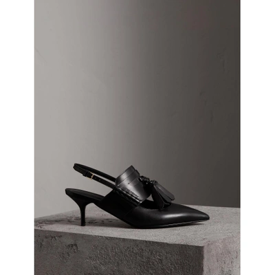 Burberry Tassel Detail Leather Kitten-heel Sandals In Black