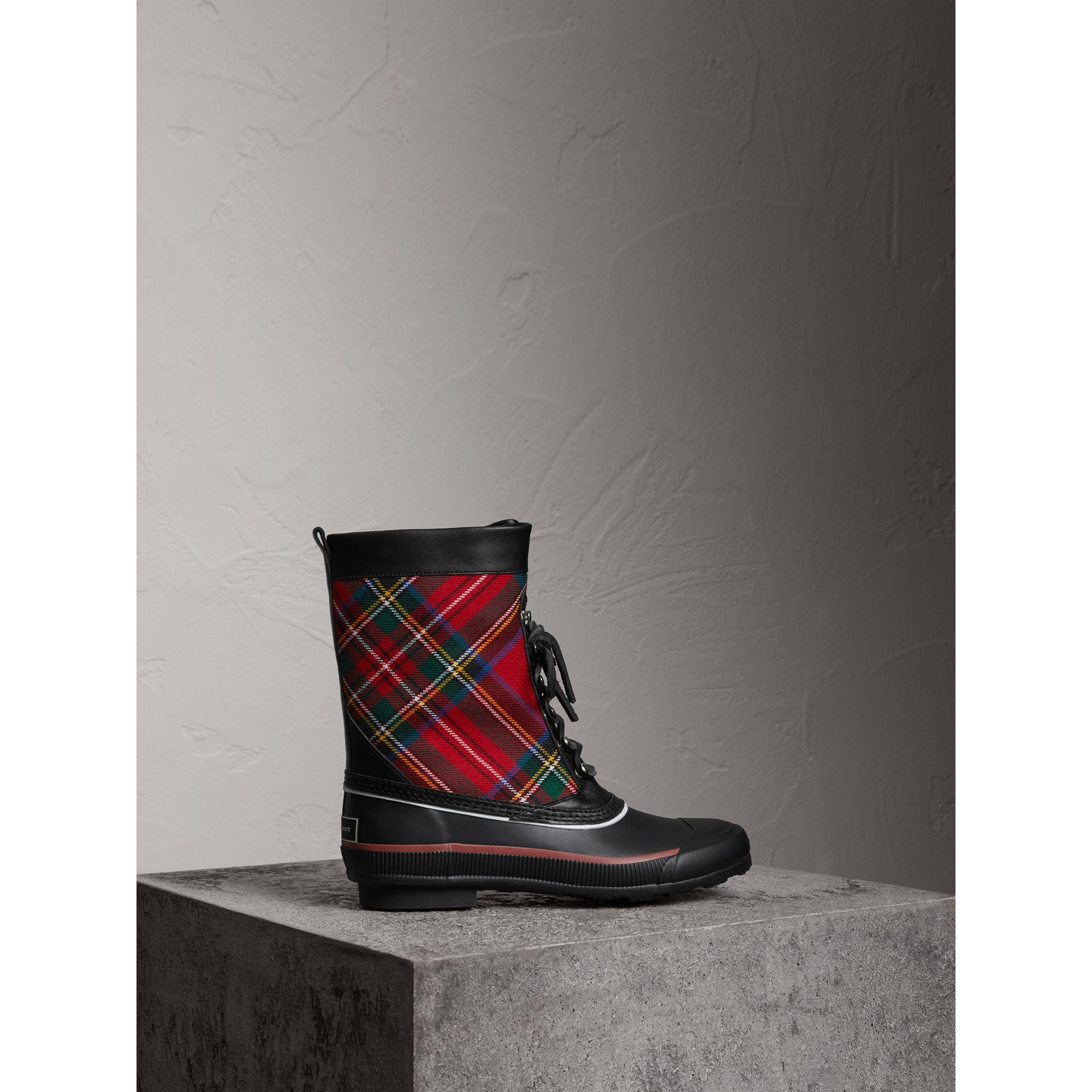 red burberry rain boots