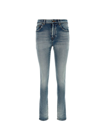 Saint Laurent Stonewashed High-rise Skinny Jeans In Blue