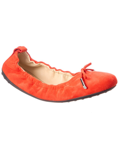 Tod's Tods Suede Ballerina Flat In Red