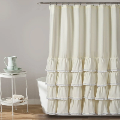 Lush Decor Ella Lace Ruffle Shower Curtain Ivory 72x72 In White