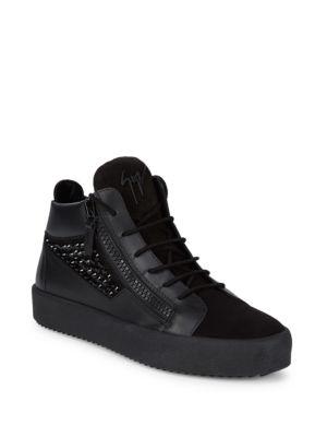 Giuseppe Zanotti Mid-top Leather Zip Sneakers In Black | ModeSens