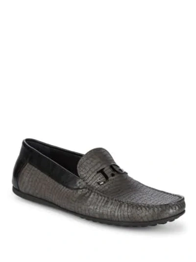 John Galliano Embossed Leather Driver Shoe In Grey