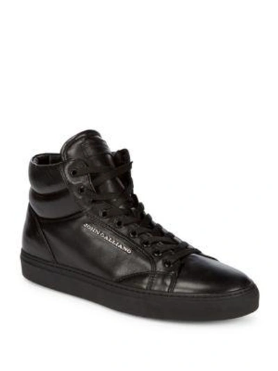 John Galliano High Top Leather Sneakers In Black