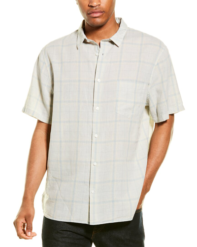 Vince Classic Fit Linen-blend Woven Shirt In Blue