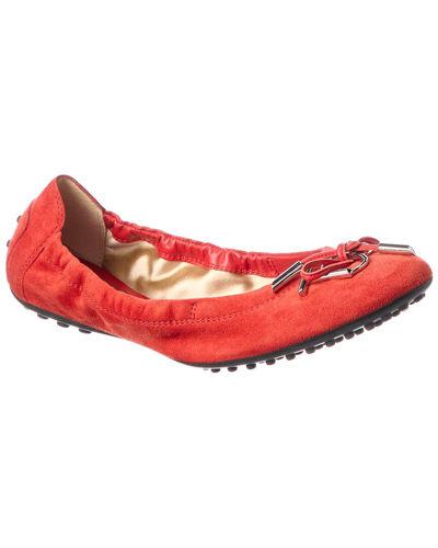 Tod's Tods Suede Ballerina Flat In Red
