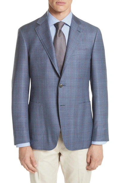 Canali Classic Fit Plaid Wool Sport Coat In Cadet Blue And Navy