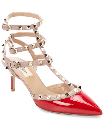 Valentino Garavani Rockstud Caged 65 Patent Ankle Strap Pump In Red