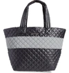 Mz Wallace Oxford Medium Metro Nylon Tote In Flash Black/reflective/silver