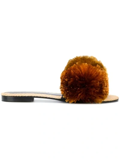 Avec Modération Bora Bora Pompom-embellished Slide Sandals, Brown