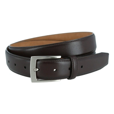 Trafalgar Stitched Feathered Edge Leather Belt In Brown