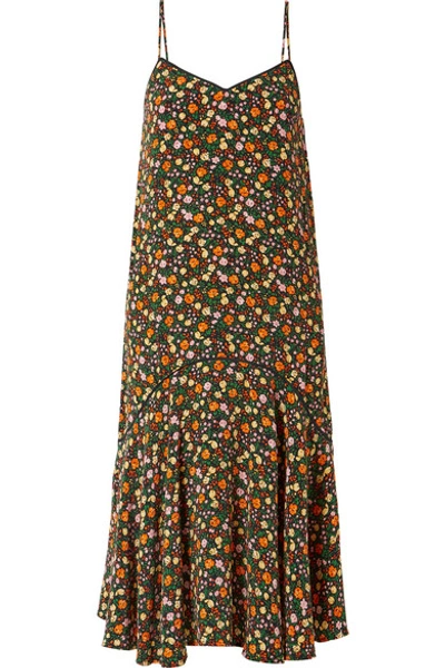 Ganni Joycedale Ruffled Floral-print Silk-crepe Midi Dress In Multi |  ModeSens