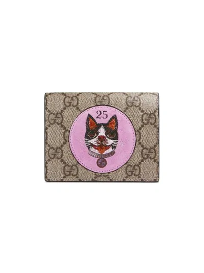 Gucci Gg Supreme Card Case Wallet With Bosco Patch In Brown