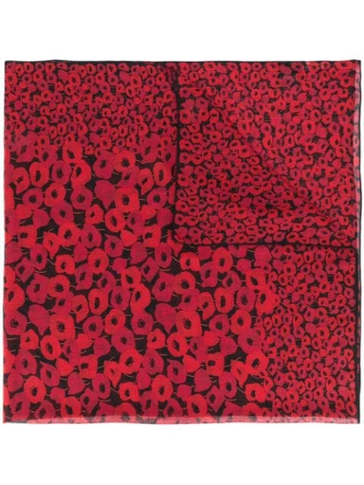 Saint Laurent Poppy-print Wool Scarf In Noir Rouge