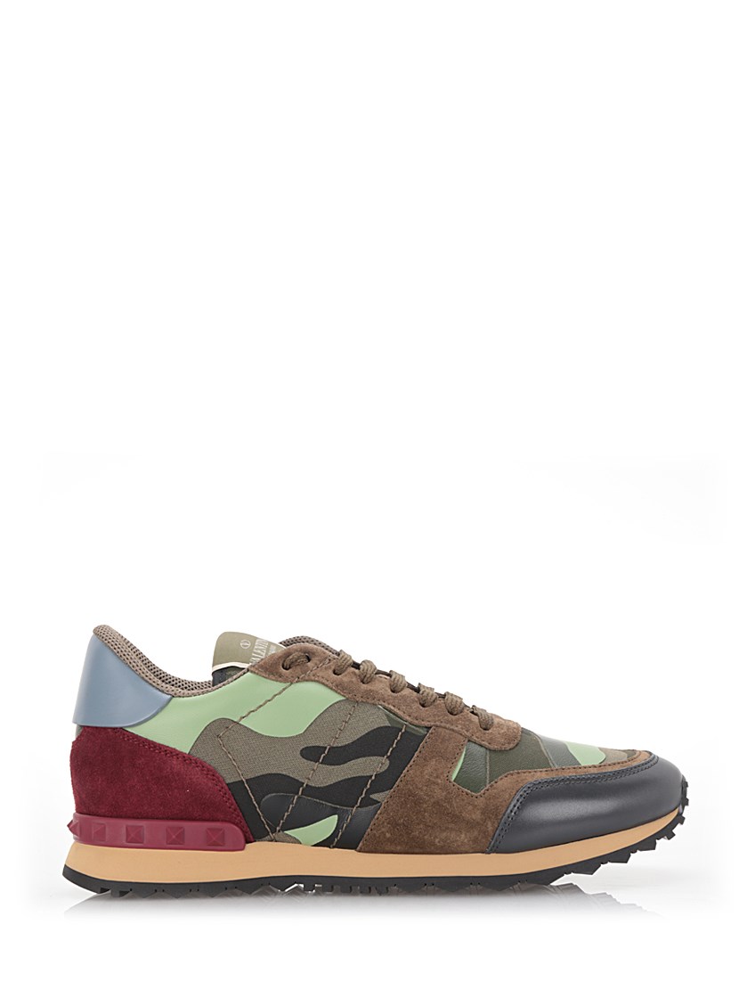 Valentino Garavani Leather And Suede 'rockrunner' Sneakers In Green ...