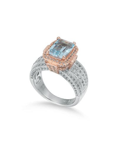 Suzy Levian Two-tone Sterling Silver 5.83 Tcw Blue Topaz Ring