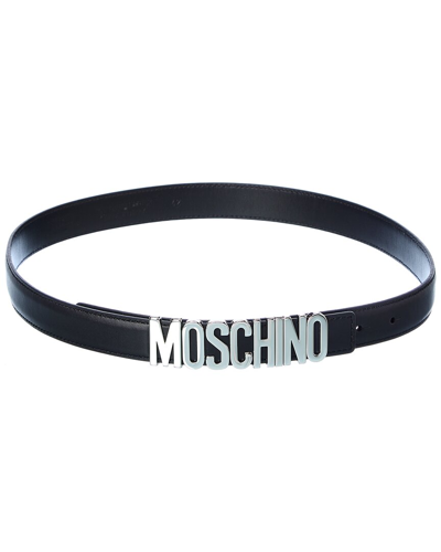 Moschino Logo Buckle Leather Belt In Black