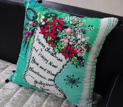 Vibhsa Hand Illustrated Christmas Holiday Pillow In Multi