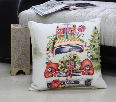 Vibhsa Christmas Embroidered Throw Pillow Car In Multi