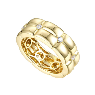 Rachel Glauber Rg 14k Gold Plated With Diamond Cubic Zirconia Double Weave Band Ring