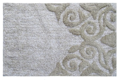 Vibhsa Bathroom Rug Damask Pattern Beige & Ivory In White